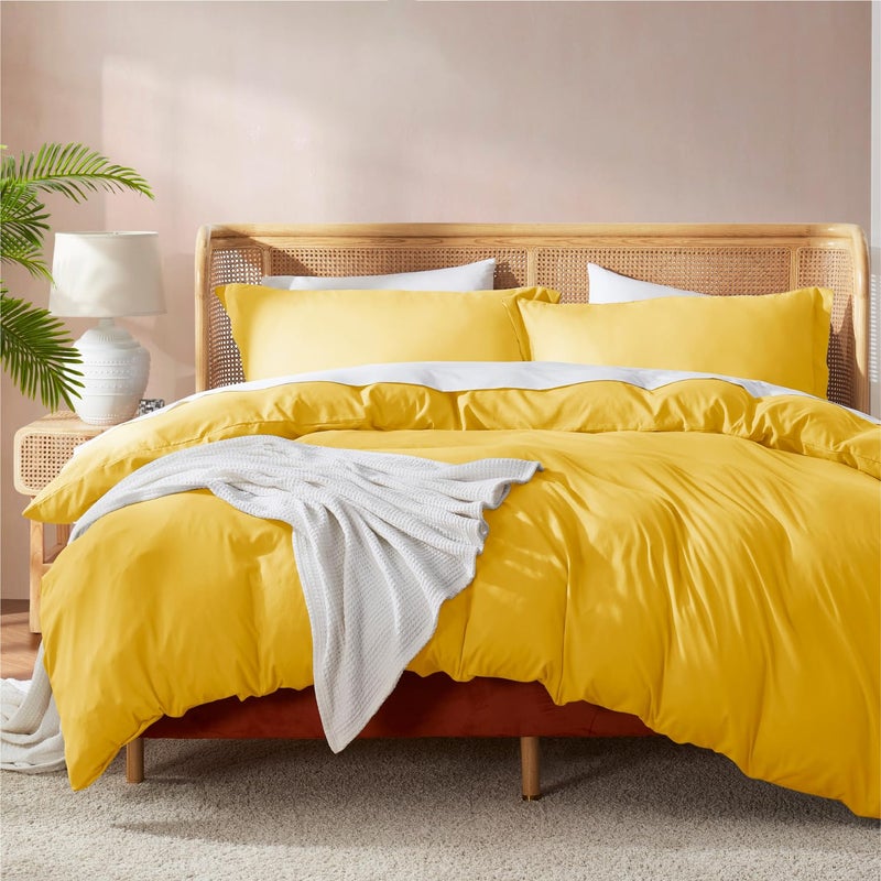 Nestl Yellow Duvet Cover Full Size - Soft Double Brushed Full Size Duvet Cover Set, 3 Piece, with Button Closure, 1 Duvet Cover 80x90 inches and 2 Pillow Shams - Image 1
